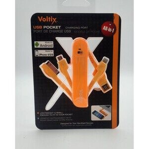 Voltix USB Pocket Charging Port - Orange Bult in Cables with Connectors